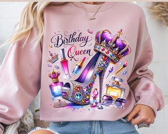 Birthday Queen PNG: Glam High Heel & Crown Clipart (Digital File)