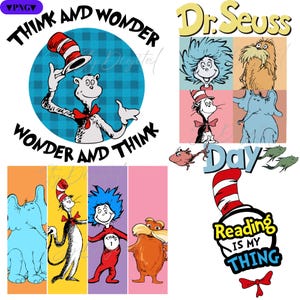 4-PNG Dr. Seuss Bundle, Dr. Seuss Think And Wonder, Dr. Seuss Day, Dr. Seuss Design, Cat In The Hat Png, Dr.Seuss Friends, Instant Download