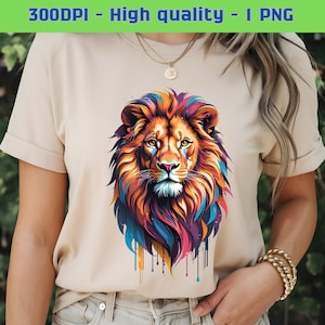 Watercolor Lion Png, King of Forests Lion, Lion Clipart, Cute Animal Png, Lion Digital T-Shirt Design, High Resolution, Instant Download