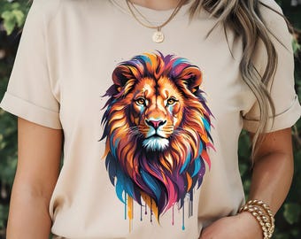 Watercolor Lion PNG: Colorful T-Shirt Design (Digital Download)