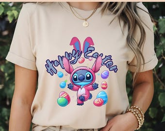 Happy Easter Bunny Stitch Png, Cute Stitch Png, Easter Day Png, Coloured eggs, Stitch Happy Easter Png, High Resolution, Digital Download
