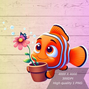 Finding Nemo, Flowering Nemo Png, Cute Nemo Png, Underwater World, Nemo Tshirt Design, file for Sublimation, Transparent, High-Resolution