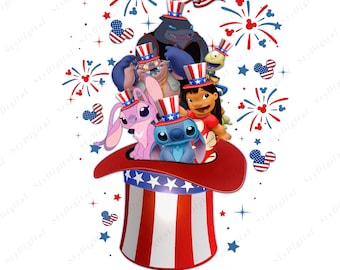 Lilo & Stitch 4 de julio PNG: Conjunto de imágenes prediseñadas patrióticas (descarga digital)