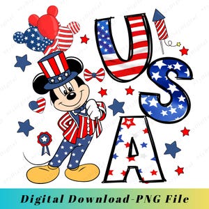 4th of July Mickey Mouse PNG, Patriotic Disney USA Clipart, Red White Blue Stars Sublimation, Independence Day Digital Design, Download