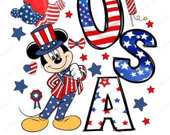 4th of July Mickey Mouse PNG, Patriotic Disney USA Clipart, Red White Blue Stars Sublimation, Independence Day Digital Design, Download