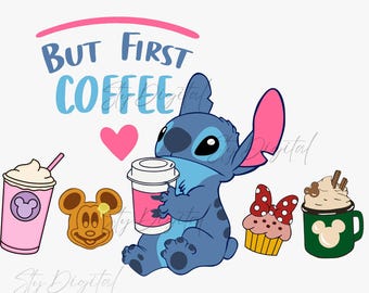 Stitch Coffee Png, But First Coffee Design, Stitch Drink Png, 300 dpi, High-Resolution, Transparent Background, Instant Download