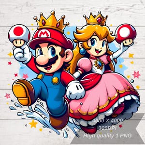 Super Mario And Peach Png, Princess Peach Png, Peach Clipart, Super Mario Png, Mario Tshirt Design, High-Resolution, Transparent Background