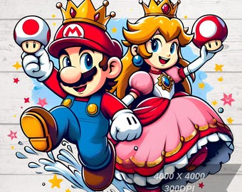 Super Mario And Peach Png, Princess Peach Png, Peach Clipart, Super Mario Png, Mario Tshirt Design, High-Resolution, Transparent Background