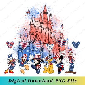 Patriotic Disney Castle PNG, 4th of July Mickey And Minnie Clipart, Independence Day Sublimation Design, Patriotic Disney Characters PNG