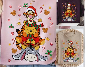 Disney Pooh Navidad PNG, Winnie the Pooh clásico y sus amigos Sublimación navideña, Tigger Eeyore PNG digital, Descarga instantánea