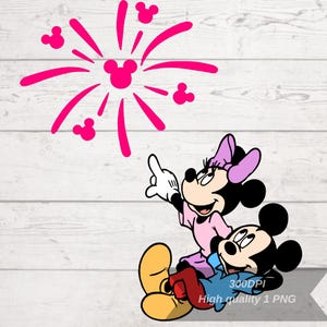 Mickey Mause And Minnie Png, Valentine&#39;s Day Design, Cute Minnie, Fireworks Show, High-Resolution, Transparent Background, Instant Download