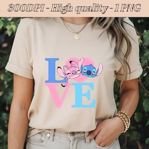 Stitch and Angel Love PNG: T-Shirt Design (Digital Download)