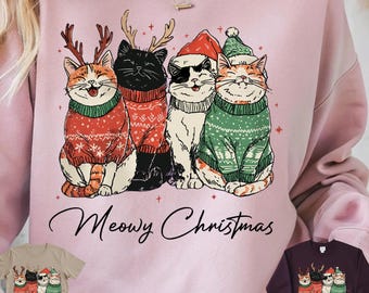 Christmas Cats PNG, Meowy Christmas Clipart, Merry Christmas, Funny Cat in Sweater, Cute Holiday Cat Art, Cozy Christmas Cat Design Download