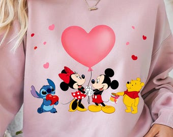 Valentine Disney PNG, Mickey Minnie Couple, Stitch Heart PNG, Winnie Pooh Cute Love, Pink Heart Balloon, Romantic Cute Cartoon, Download