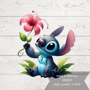 Stitch Flower Png, Cute Stitch Png, Stitch Clipart, Cartoon Png, file for Sublimation, Transparent Background, High Resolution, Download