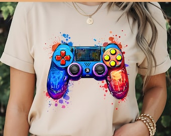 Colorful Game Controller PNG: Vibrant Splash Art (Digital Download)