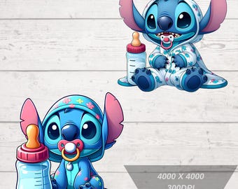 Stitch de bebé PNG, Stitch lindo PNG, Clipart de Stitch, Diseño de camiseta de Stitch, Cumpleaños, Pegatina de Stitch, Fondo transparente, Alta resolución