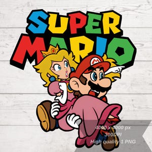Super Mario et pêche Png, princesse Peach Png, clipart pêche, Super Mario Png, conception de tshirt Mario, haute résolution, fond transparent
