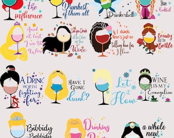 Copa de vino de princesa Png, Copa de vino de princesa Png, Princesas Png, Archivo de corte de copa de vino de princesa, Archivo de silueta, Archivo imprimible, Descargar