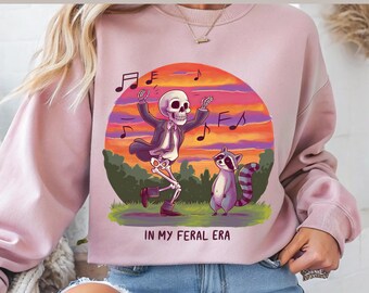 Feral Era Skeleton & Raccoon PNG: Retro Sunset Clipart (Digital Download)