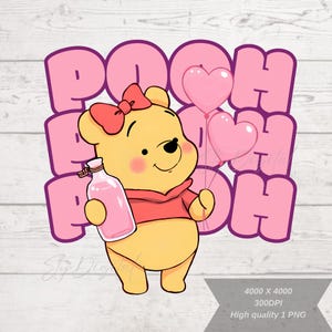 Cute Pooh Png, Winnie The Pooh, Cute Bear Png, Happy Girl Bear, High Resolution, Cute Cartoon Png, Pooh T-Shirt Design, Instant Download