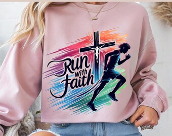 Christian Running Design PNG: Run with Faith Graphic (Digital Download)