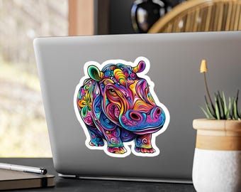 Sticker hippopotame coloré : sticker en vinyle résistant à l'eau
