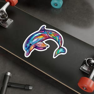 Colorful Dolphin Sticker Decals, Ocean Theme Vinyl Decal, Underwater Animal Laptop Sticker, Cute Dolphin Car Decal, Marine Life Journal