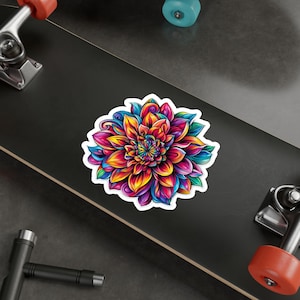 Colorful Dahlia Kiss-Cut Vinyl Decal, Flower Sticker, Floral Laptop Decal, Water Bottle Sticker, Boho Car Decal, Gift for Gardener