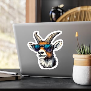 Goat Wearing Sunglasses Kiss-Cut Vinyl Decal Sticker, Farm Animal Decal, Laptop Decal, Car Decal, Animal Lover Gift, Water Bottle Decal