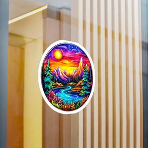 Vibrant Nature Kiss-Cut Vinyl Decals, Colorful Stickers for Home Decor, Bohemian Aesthetic, Outdoor Enthusiasts, Gift Ideas