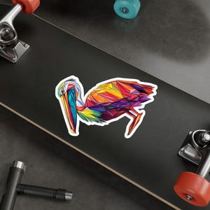 Geometric Pelican Sticker: Colorful Vinyl Decal for Laptop, Car, Water Bottle
