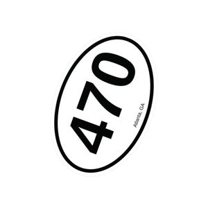 May include: White oval sticker with black text. The text reads "470" and "Atlanta, GA".
