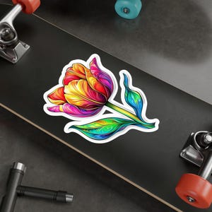 Sticker tulipe coloré, Sticker floral pour ordinateur portable, Sticker pour pare-chocs fleurs de printemps, Sticker bouteille d'eau, Adorables autocollants pour vitre de voiture, Plante botanique