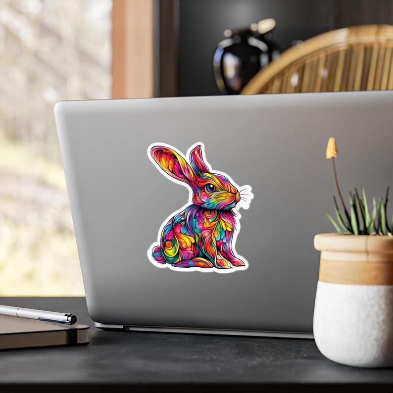 Rabbit Sticker, Bunny Decal, Cute Animal Vinyl, Colorful Peel and Stick ...