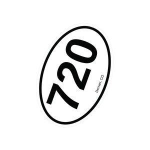 May include: White oval sticker with black text that reads "720" and "Denver, CO".