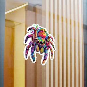 Calcomanía de vinilo de araña saltadora: pegatinas coloridas y llamativas para laptop y botella de agua.