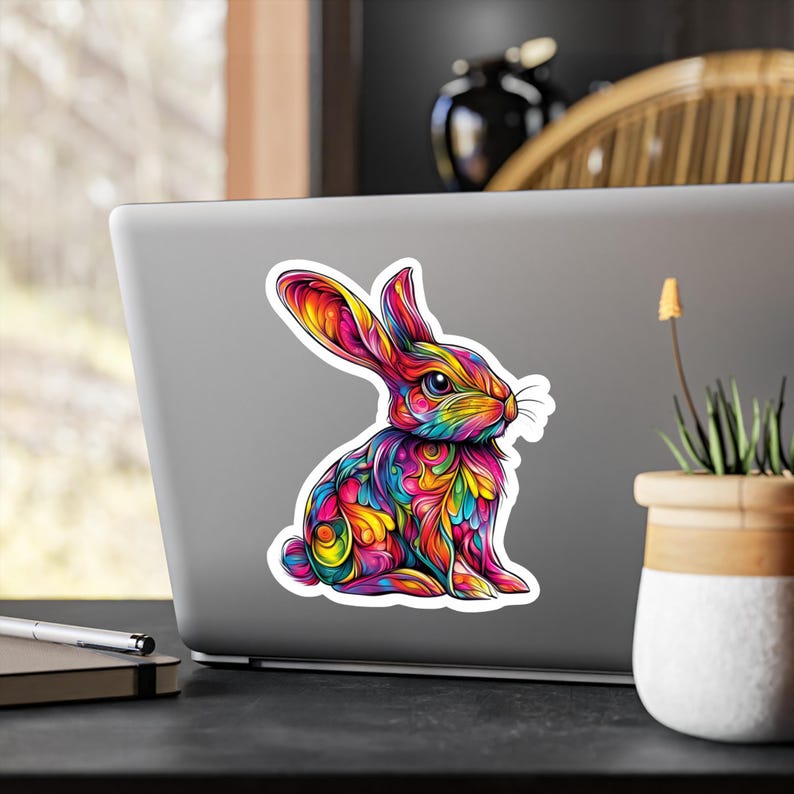 Rabbit Sticker, Bunny Decal, Cute Animal Vinyl, Colorful Peel and Stick ...