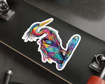 Colorful Great Blue Heron Sticker - Vinyl Decal for Laptop, Water Bottle, Car, Phone, Journal, Nature Lover&#39;s Gift