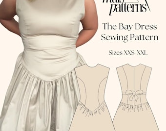 Patron de couture pour robe The Bay | Patron de couture numérique PDF | Téléchargement instantané | Robe ajustée nouée au dos | Tailles XXS-XXL | DIY Robe froncée