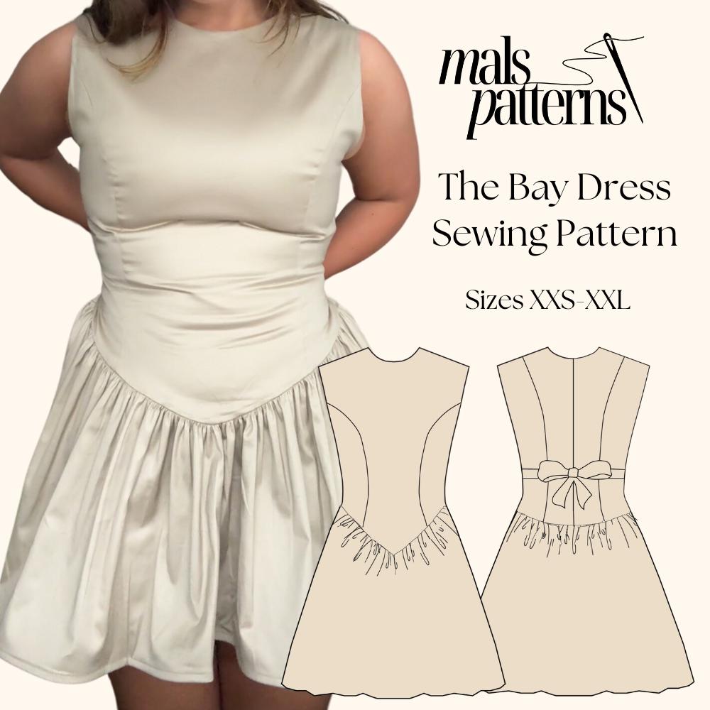 The Bay Dress Sewing Pattern | Digital PDF Sewing Pattern | Instant Download | Tailored Tie Back Dress | Sizes XXS-XXL | diy Gathered Dress