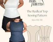 The Redleaf Top Sewing Pattern | Digital PDF Sewing Pattern | Instant Download | Tie Back Top | Sizes XXS-XXL | Princess Seams Tank Top