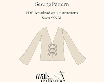 The Cove Top Sewing Pattern | Digital PDF Sewing Pattern | Instant Download | Long Sleeve Front Tie Top | Sizes XXS-XL | Trendy diy Blouse