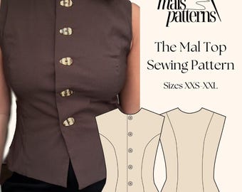 Patron de couture The Mal Top | Patron de couture numérique PDF | Téléchargement instantané | Haut ajusté sans manches | Tailles XXS-XXL | Haut de bricolage
