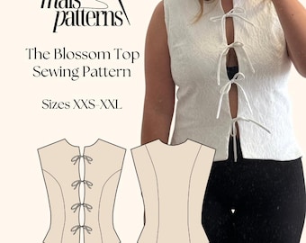 Patron de couture The Blossom Top | Patron de couture numérique PDF | Téléchargement instantané | Haut noué sur le devant | Tailles XXS-XXL | Haut sans manches noué sur le devant