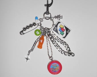 LLAVERO JUNKCORE: Dije de caramelo dulce retro divertido, colgante de estrella plateada, dije grueso, accesorio con estilo alternativo Y2K - por modmize