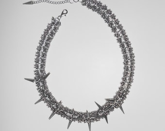 Gargantilla Fang: collar de cadena gruesa de acero inoxidable con púas, estilo gótico, alternativo, cromado, perforado, estilo emo grunge, de modmize