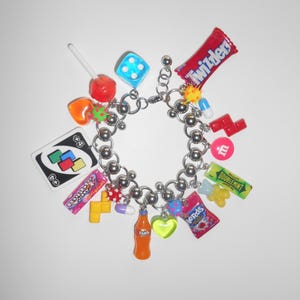 SUGAR RUSH BRACELET —  stainless steel personalised multi junk charm chunky build your own y2k silver alt candy charm bracelet - by modmize