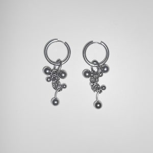 XL DROPLET EARRINGS — stainless steel silver grunge chain cuban link ball charm dangle goth punk industrial edgy alt earrings - by modmize