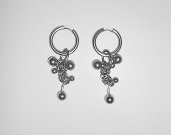 Pendientes de gota XL: acero inoxidable, plata, estilo grunge, cadena, eslabones cubanos, dije de bola, estilo gótico, punk, industrial, vanguardista, alternativo - por modmize